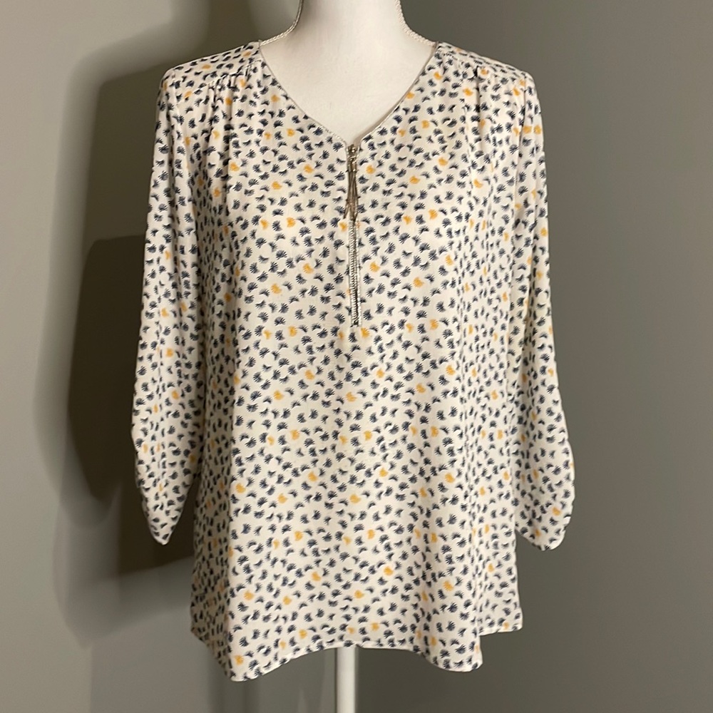 ARMAND THIERY WOMENS BLOUSE WITH SILVER TASSEL FRONT ZIPPER